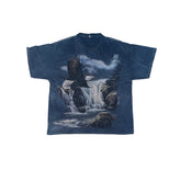 Vintage Eagle Waterfall Graphic T-Shirt - Size XL - Dark Blue